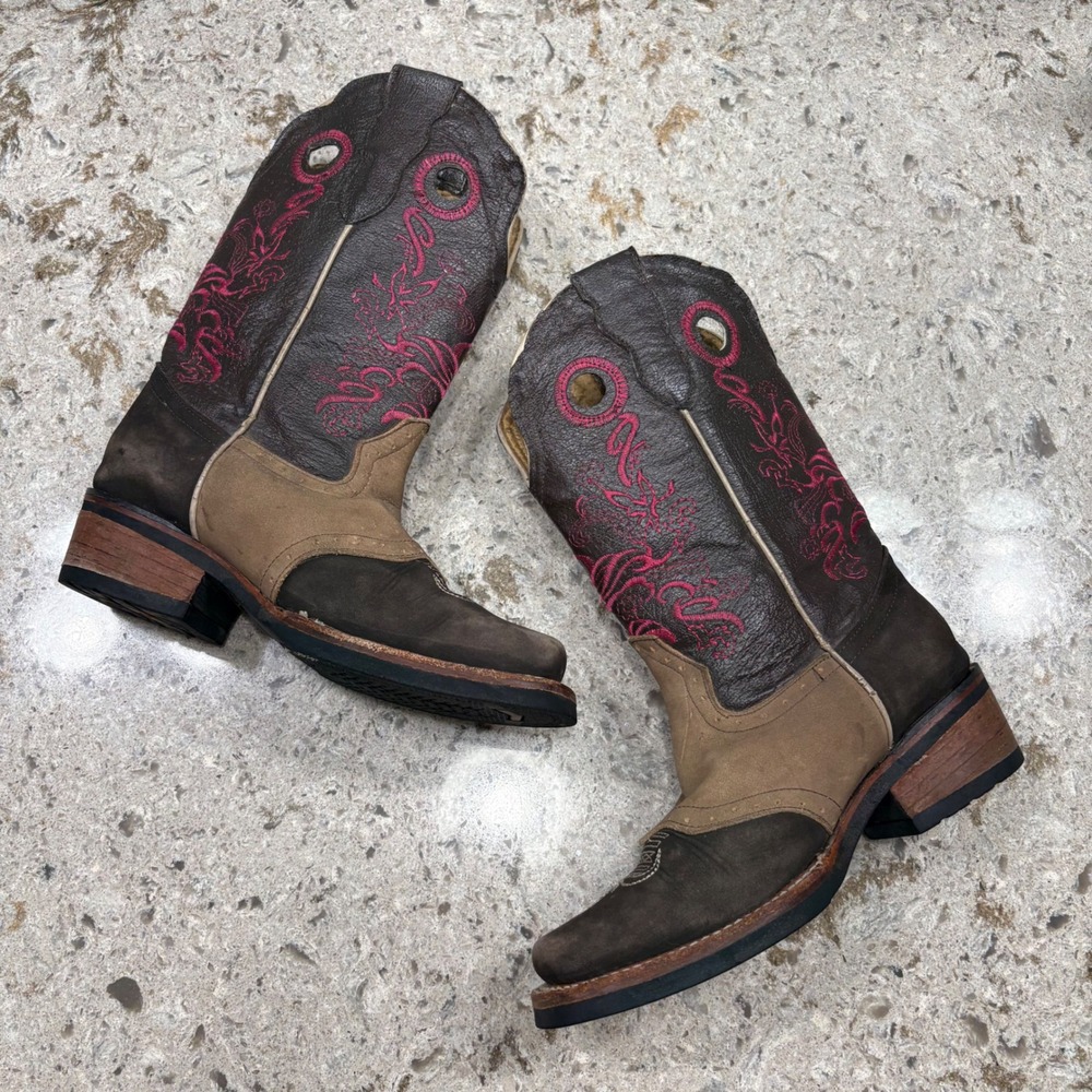El Gran Caiman Western Boots Square Toe Embroidered Details Size 4